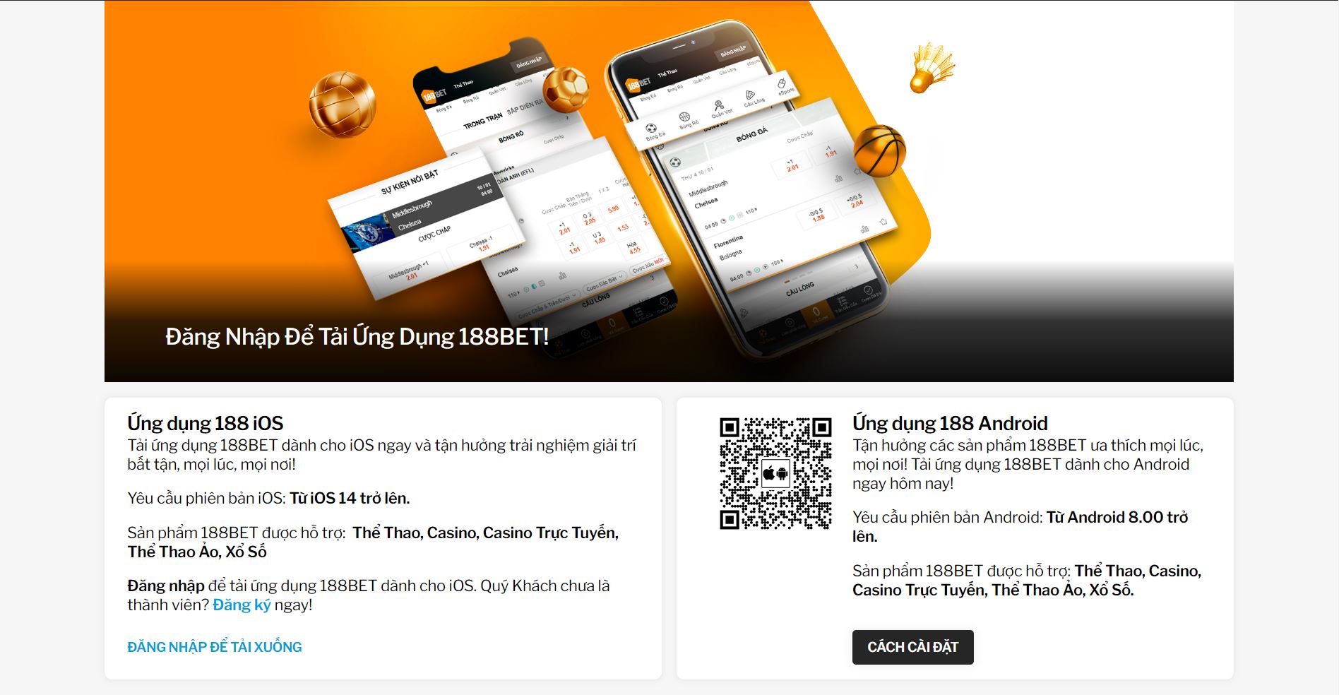 Tải app 188Bet hệ điều hành iOS và Android