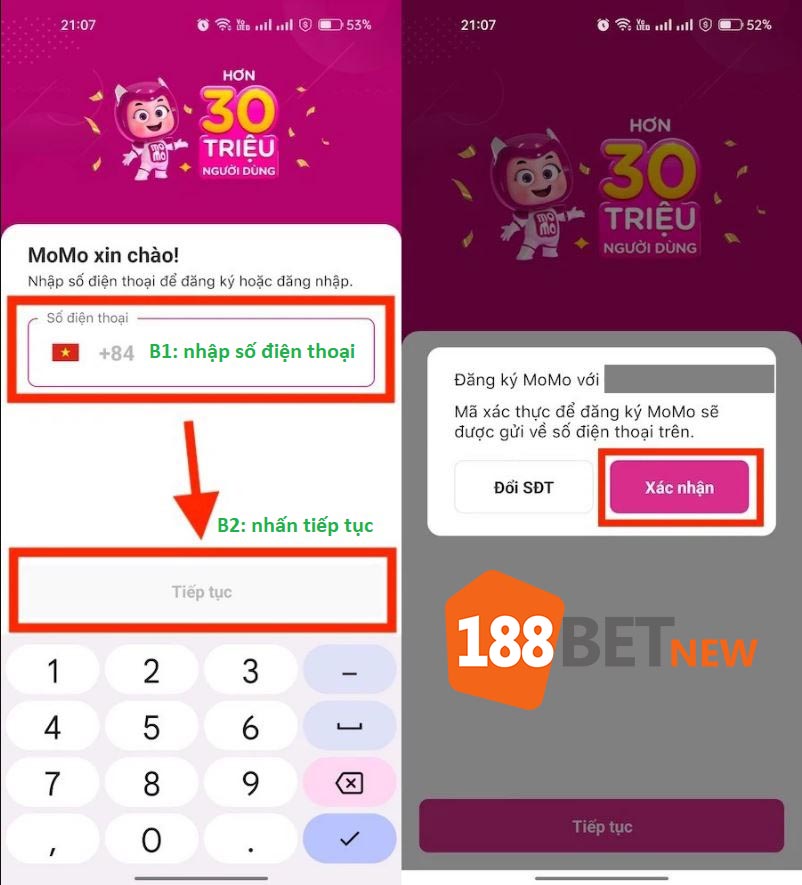 Nhập số điện thoại để đăng ký tài khoản Momo