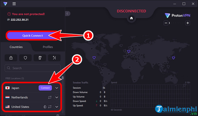 Chọn máy chủ và kết nối Proton VPN