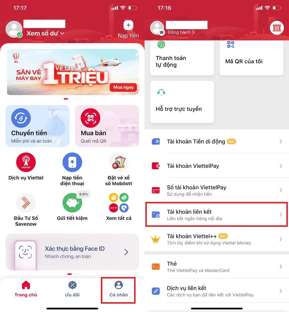 Liên kết tài khoản ngân hàng với Viettel Money