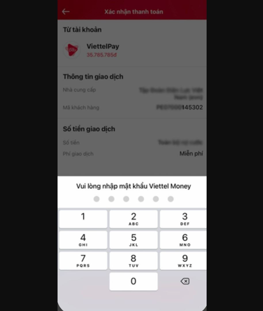 Nhập mật khẩu Viettel Money. Sau đó, nhập mã OTP gửi đến điện thoại