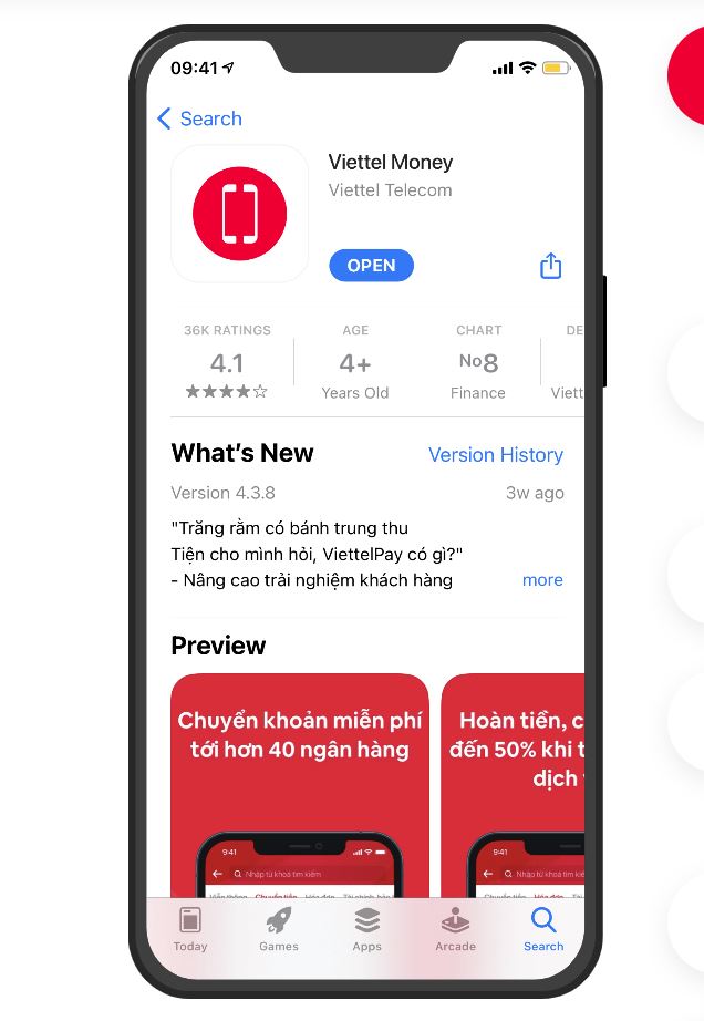 Mở ứng dụng Viettel Money