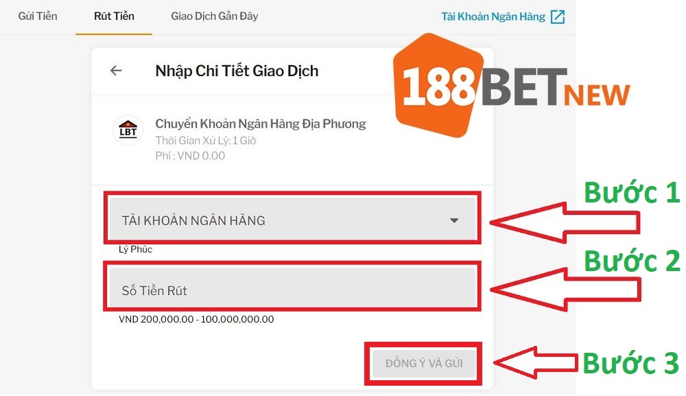 Rút tiền 188Bet qua tài khoản ngân hàng