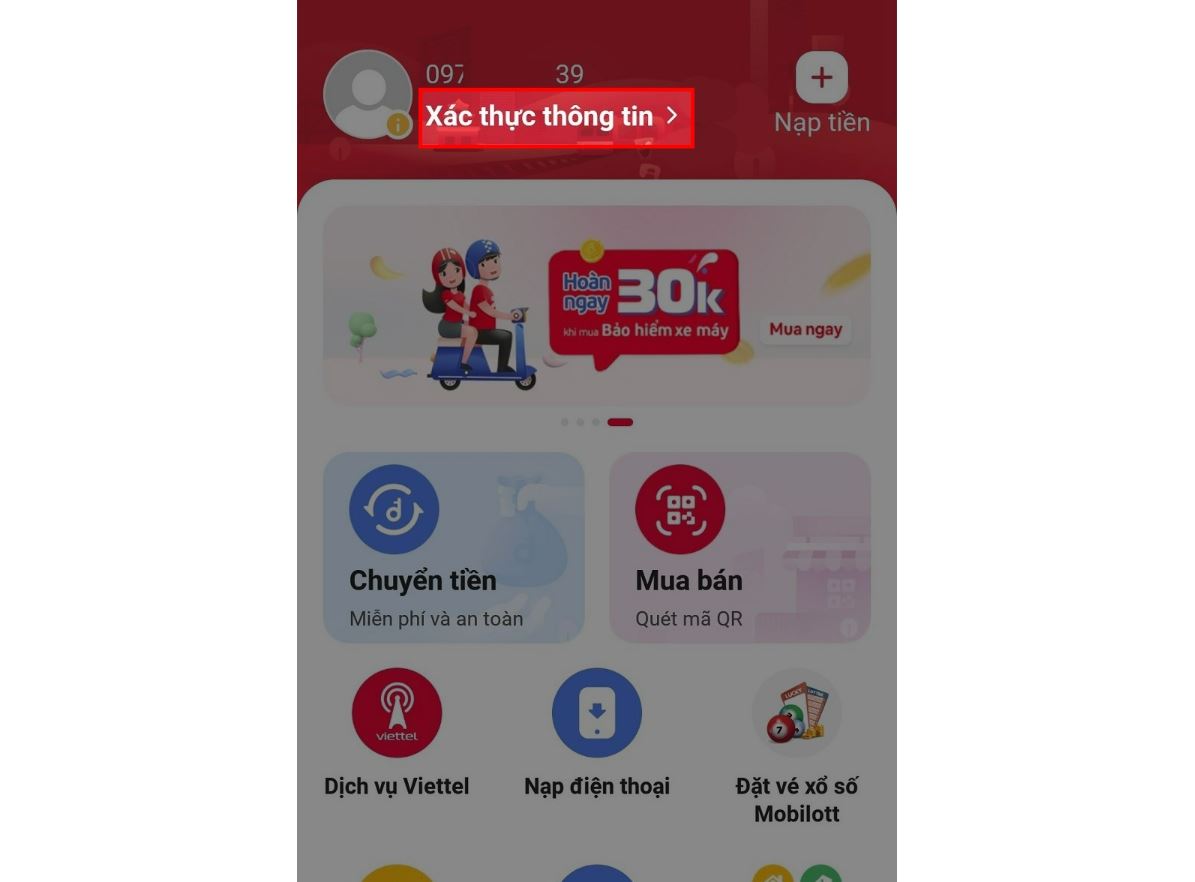 Xác thực thông tin tài khoản Viettel Money