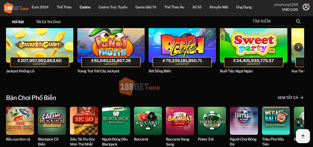 Khám phá các trò chơi cá cược Casino tại 188Bet