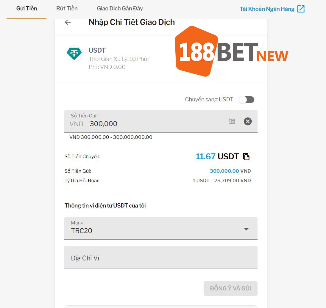 Nạp tiền 188Bet qua USDT