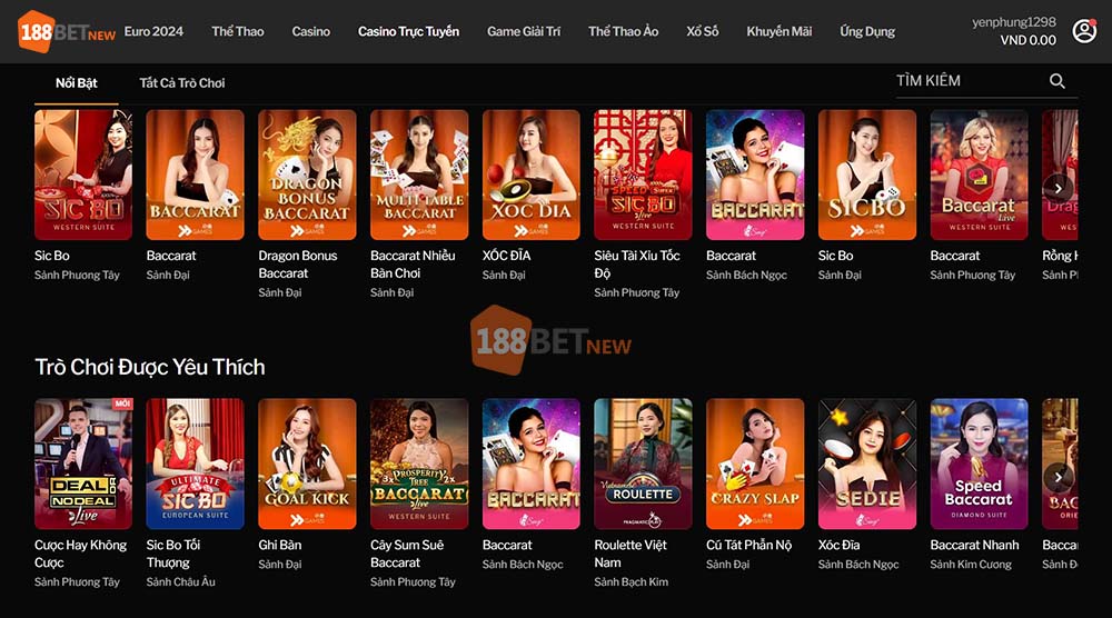 Sảnh game Casino Trực Tuyến tại 188Bet