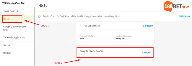Chọn hồ sơ, sau đó chọn đóng tài khoản