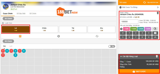 Thanh toán vé số Jackpot Châu Âu 188Bet