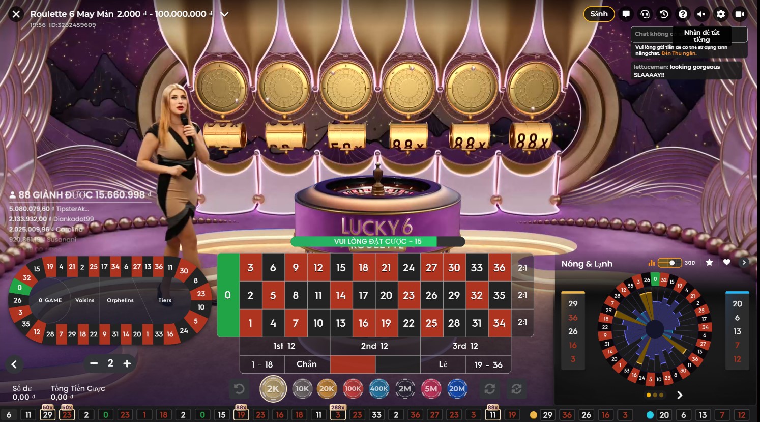 Đặt cược Lucky 6 Roulette