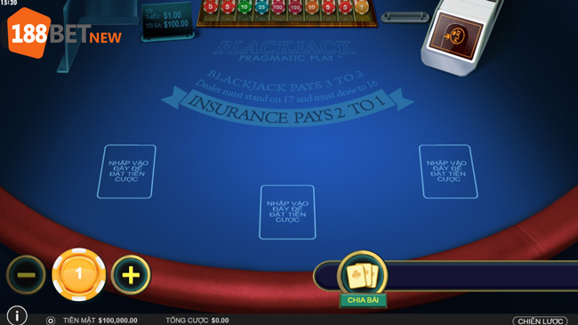 Giao diện Blackjack nhiều tay tại 188Bet