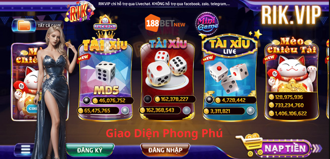 Giao diện Rikvip bắt mắt
