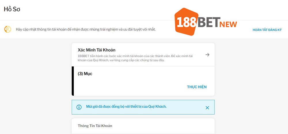 Xác minh tài khoản hoàn tất đăng ký 188Bet
