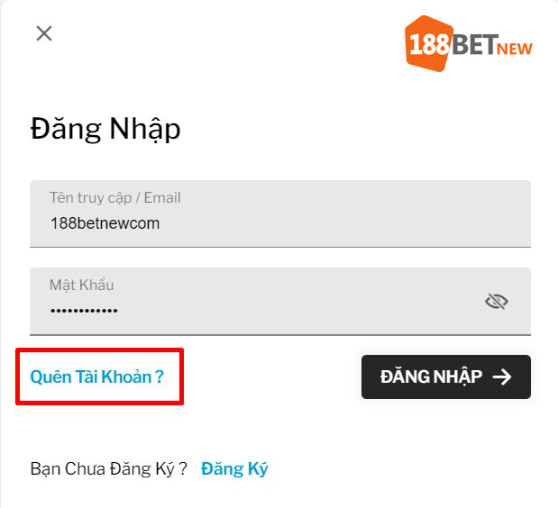 Truy cập đăng nhập 188Bet, chọn "Quên mật khẩu" và làm theo hướng dẫn