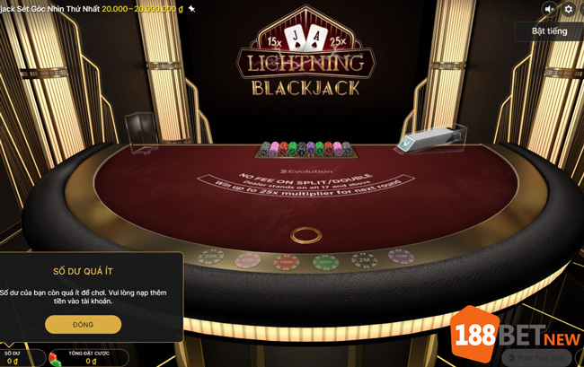 Tận hưởng trò chơi Blackjack tia chớp tại 188Bet