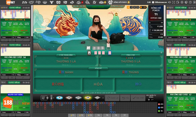 Tận hưởng không gian trò chơi Rồng Hổ Poker tại 188Bet