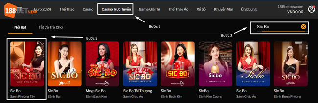 Truy cập Live Casino và chơi Sicbo