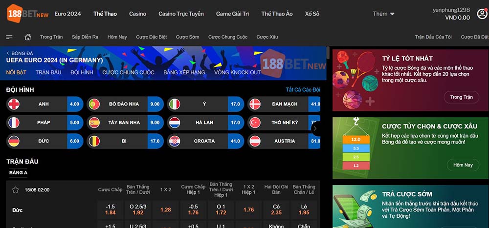 Sảnh cá cược Thể Thao tại nhà cái 188Bet
