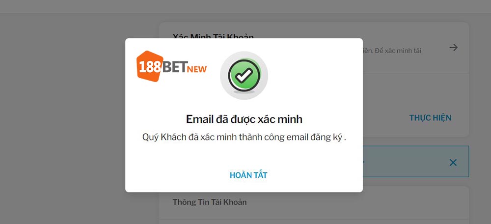 Xác minh tài khoản 188Bet bằng email