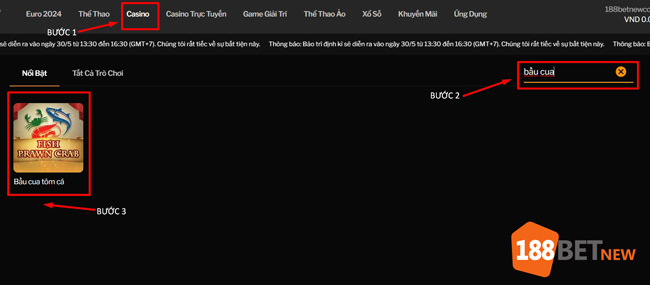 Truy cập game bầu cua tôm cá 188Bet
