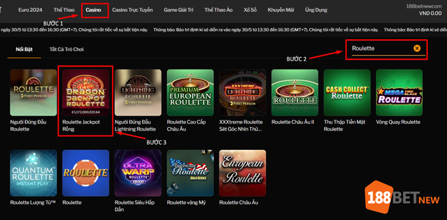 Truy cập Roulette Jackpot Rồng