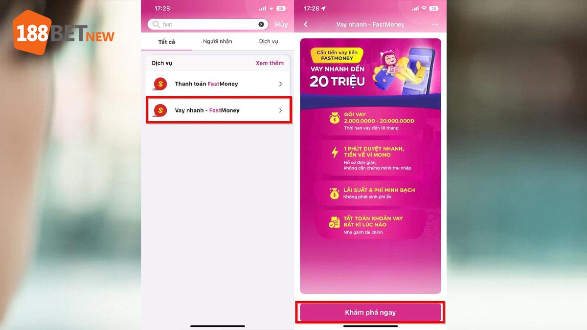 Truy cập vào vay tiền trên Momo