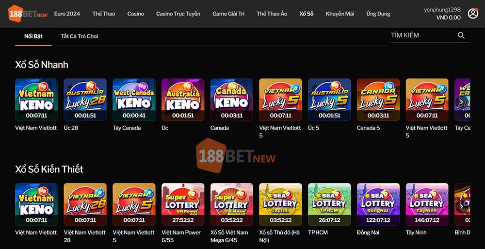 Sảnh game Xổ Số tại 188Bet