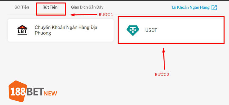 Chọn mục "Rút tiền" và chọn USDT làm phương thức thanh toán