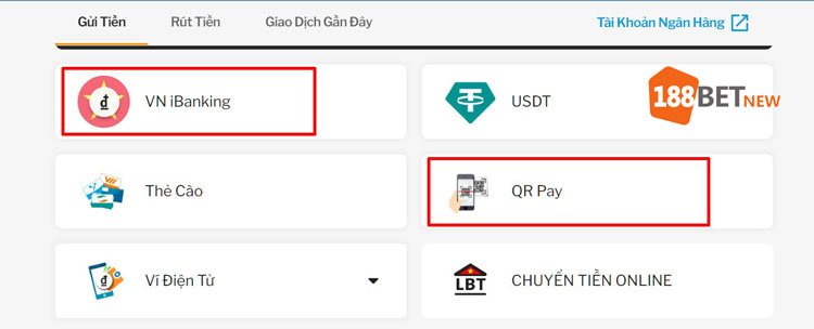 Các phương thức nạp tiền 188Bet qua ngân hàng