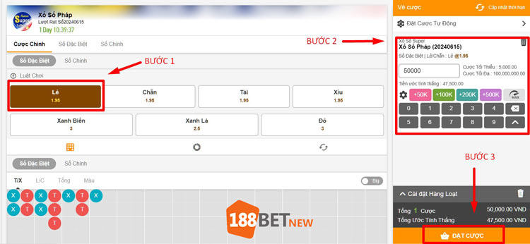 Chọn số và đặt cược xổ số Pháp tại 188Bet